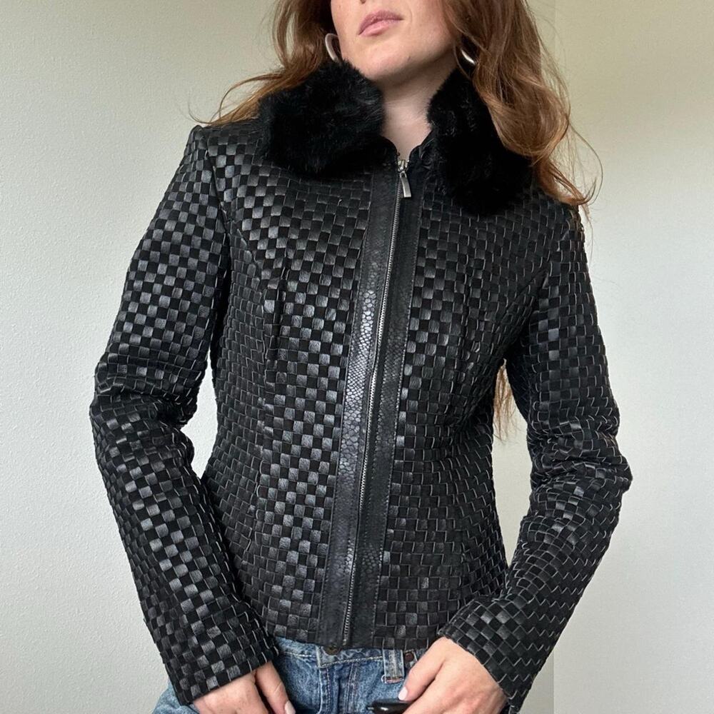 Vintage marvin richards black woven leather jacket